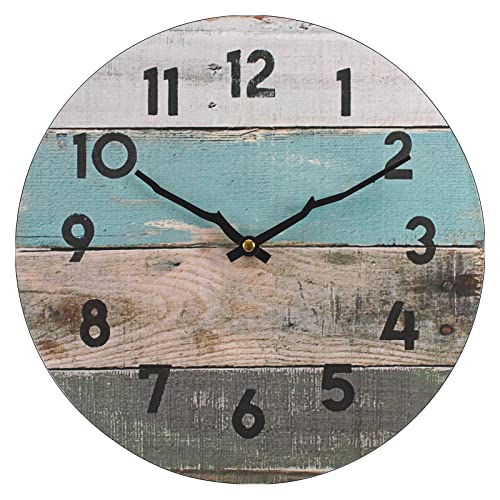 VIKMARI 掛け時計 アンティーク調 木目文字盤 壁掛け時計 レトロ 枝型指針 カラフル 静音 壁掛け 時計 フレームなし 木製 連続秒針 ウォールクロック かわいい インテリア時計 12インチ（ブラウン）