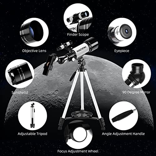 Telescope for Kids Adult Beginners, NACATIN 400/70mm Aperture Childs Telescope Refractor Astronomical Adjustable Tripod Telescope for Kids Adults Beginners, with Smartphone Adapter and Wireless Remote