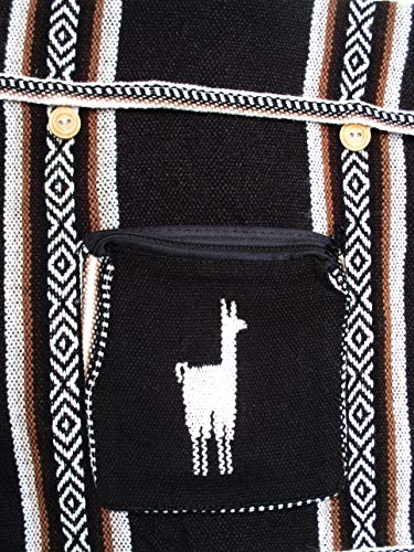 Black South American Peruvian Cross Body Messenger Bag Purse Stripes Llama Alpaca Wool Hippie (Black)2