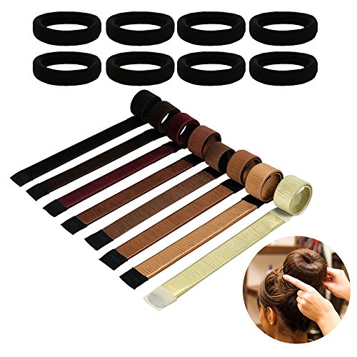 VILLAVIVI 8 pcs Mujeres Pelo Moño + 8 Coletero Goma Banda de Pelo Clip de Peinado Herramienta de DIY Cover