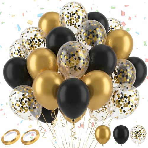 60 unidades balões pretos e dourados, feliz aniversário preto e dourado