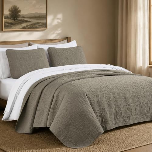 Image of Chezmoi Collection Austin 3-Piece Oversized Bedspread Coverlet Set (Queen, Taupe) (Pack of 6)