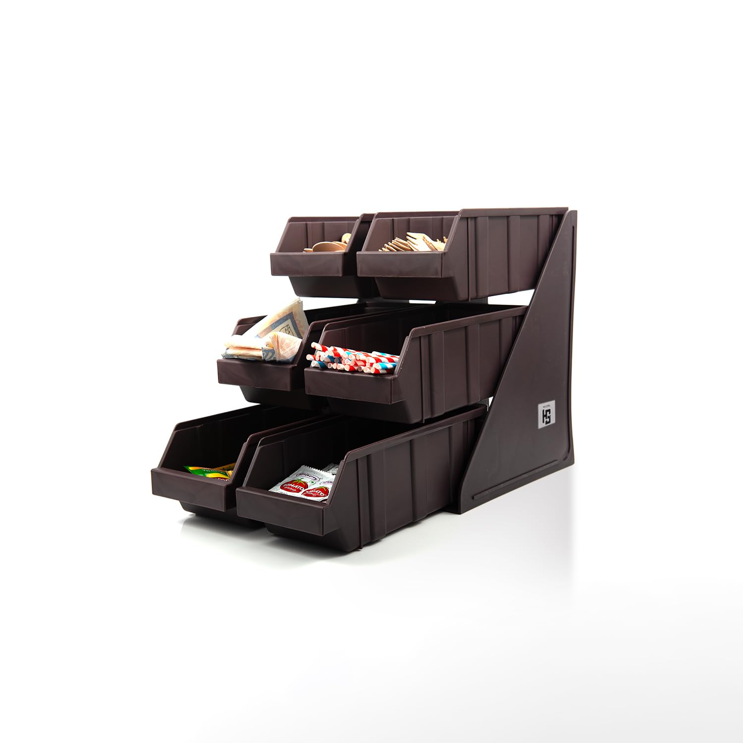 HS 6-Compartment Versa Organizer, Coffee Sleeve Storage Dispenser– Durable Condiment and Cutlery Holder for a Neat and Tidy Kitchen, Brown-image-34