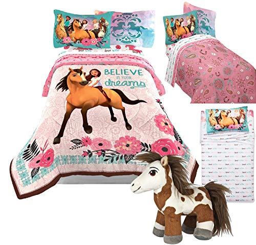 Spirit Riding Free DreamWorks Twin Size Comforter and Sheet Set + Bonus Plush Boomerang Pony Horse Toy!