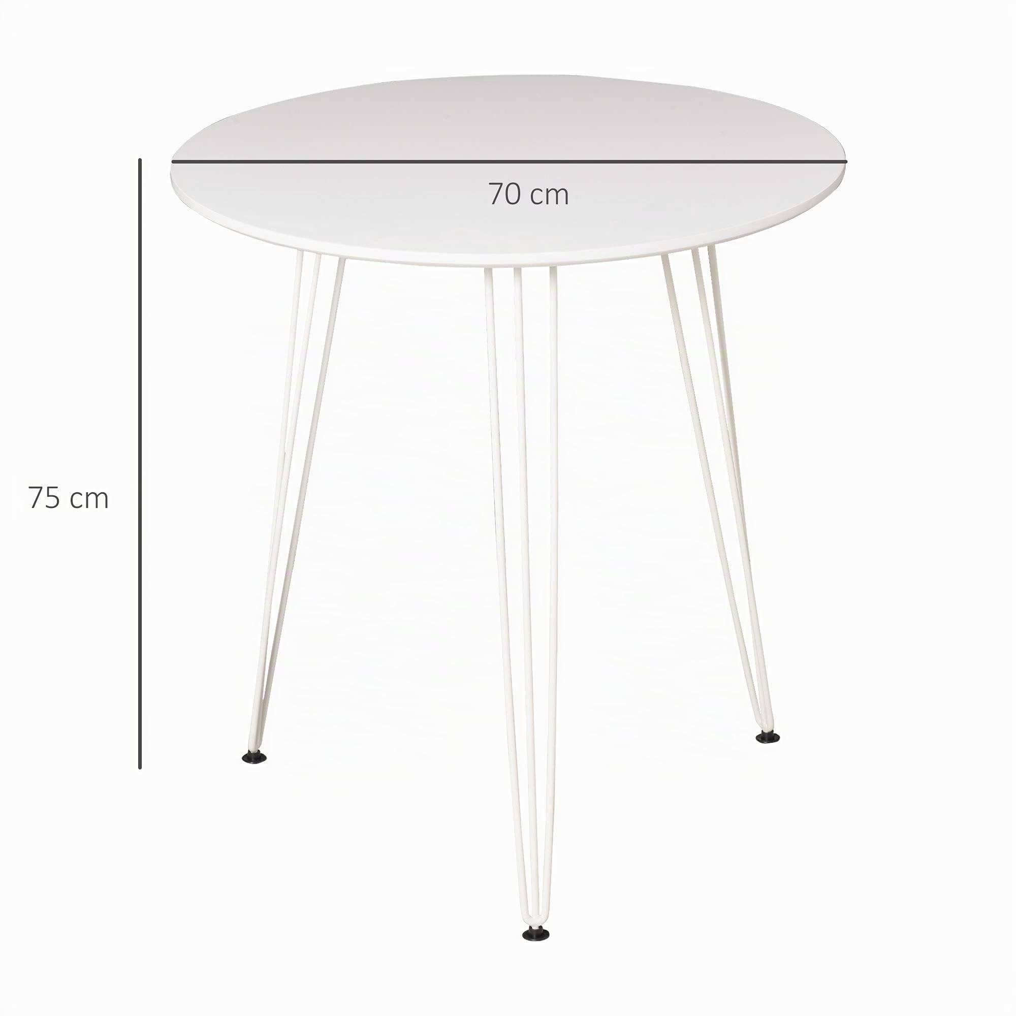 HOMCOM Mesa de Comedor Redonda con Patas de Horquilla Ø70x75 cm Blanco | Metálicas, Estilo Moderno Nórdico, para Cocina Salón Cafetería Bar