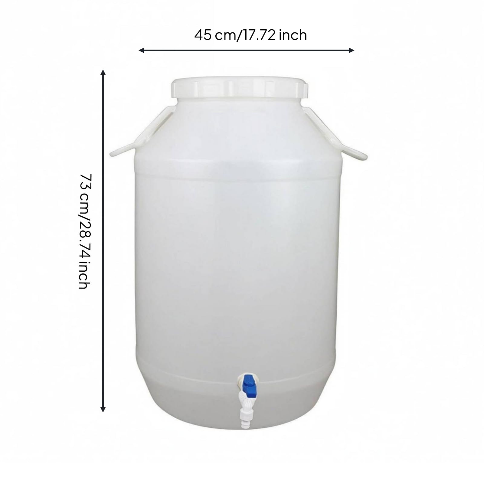 Colcolo Barile di Stoccaggio Secchio Contenitore Rubinetto Coperchio Maniglie Plastica HDPE per Conservazione Sicura Adatto per Cucina Magazzino Zona Servizi, 100 L, Coperchio Bianco, Con Rubinetto