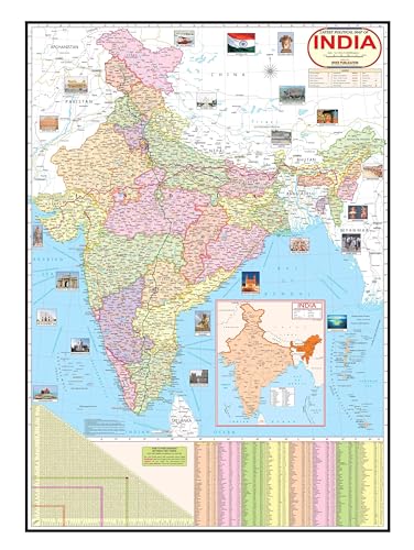 Image of India Political Map | Laminated Both Side | Size - 70x100 cm (Large Size) | India Map | Indian Map | Political Map of India