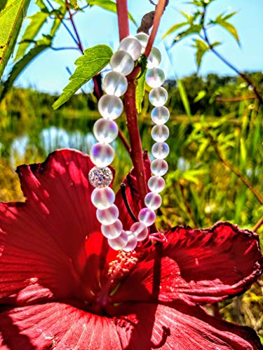 Hope Inspired Mystic Mermaid Glass Friendship Bracelet With 8 Mm Frosted White Glowing Moonstone Beads #TOP4