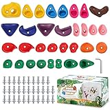 TOPNEW 32 Rock Climbing Holds Multi Size for Kids, Adult Rock Wall Holds Climbing Rock Wall Grips for Indoor and Outdoor Playground Play Set - Includes 2 Inch Mounting Hardware