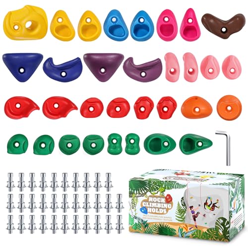 TOPNEW 32 Rock Climbing Holds Multi Size for Kids, Adult