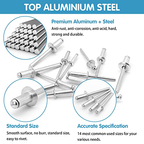 Satantech RIVET SILVER 001 500Pcs Pop Rivets Assortment Kit,14 Sae Sizes Aluminum Rivets thumb #1