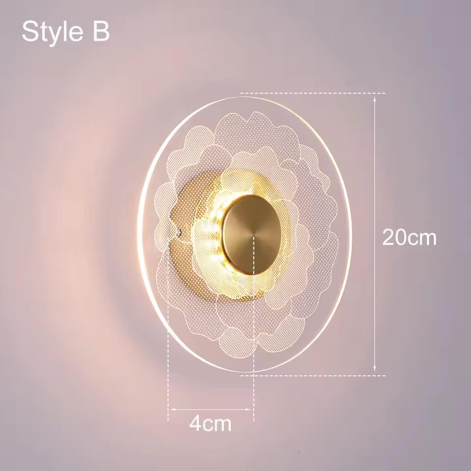Image of Glowave Golden Transparent Acrylic Light Round Wall Lamp Lighting Sconce for Living Room Bedroom Bedside - Tricolour (White, Warm White, Natural White) (7109)