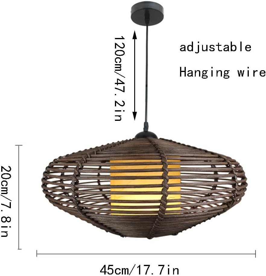 Abat-jour en cage en rotin marron avec base E27 pour suspension de plafond - 3