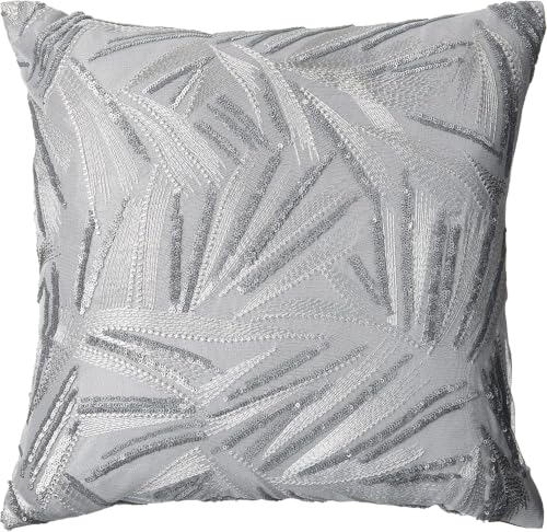Violet Linen Rosetta Wheat Spikelets Pattern, Polyester Embroidered, Silver, 18 Inch x 18 Inch, Decorative Throw Pillow Cover
