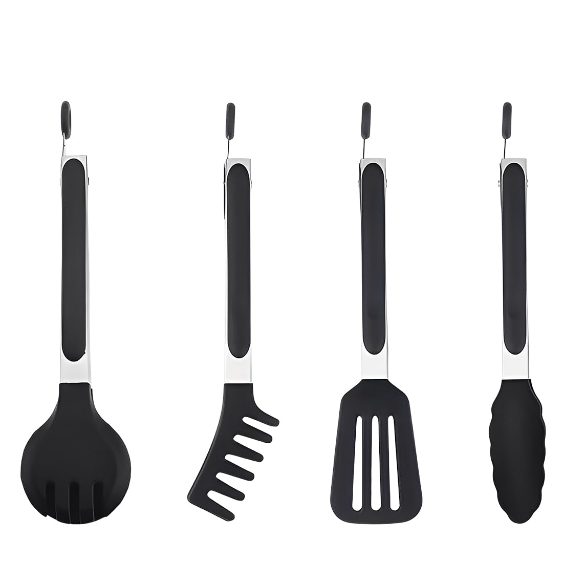4 Pièces 26 cm Pince Cuisine Inox en Acier Inoxydable, Silicone Alimentaire Sans BPA Avec Pince de Cuisine Anti-Brûlure et Antidérapante, Lavable en Machine