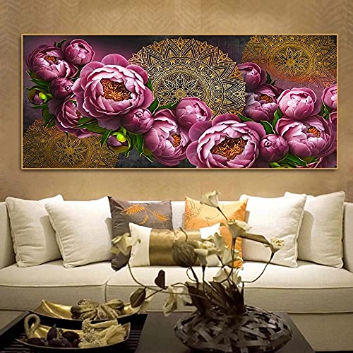 Grand Art Affiche Impressions Murales Rose Rouge Doré 60x120cm