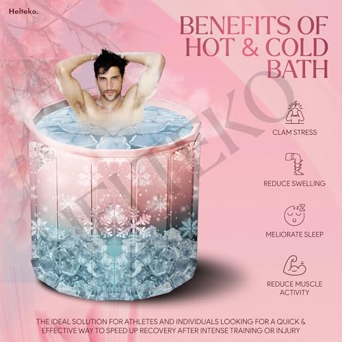 Image of Helteko Bath Tub for Adult for Bathroom, Foldable Tub for Home Use with Drainage Hole, Thickened Insulated Ice Bath Tub, Inflatable BathTub for Adults, Ice BathTub for Adults (Pink-Blue)