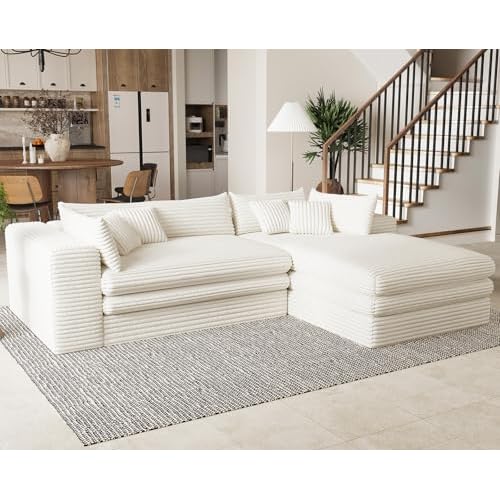 Belffin Boneless Cloud L Shaped Couch with Deep Seat Plush Corduroy Boneless Modular Cloud Sectional Couches for Living Room. Right Facing Chaise. Beige Sofa Beige 2 pieces right facing couc