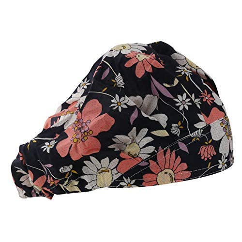 YAUOLIVE Bouffant Caps for Women and Men's Scrub Hats Working Cap One Size Multi Color, Black Orange, One size