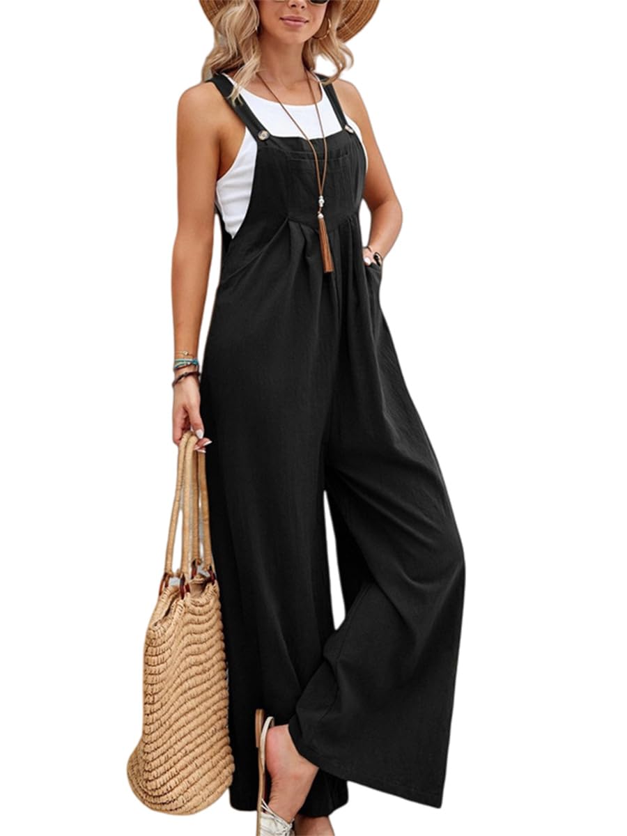 Salopette Femme Jambe Large Combinaison Pantalon Décontracté Avec Poches Ample Taille Réglables et Poches Salopette de Travail Ete Fluide chic Pantalon Large Grande Taille