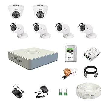 HIKVISION 8 Channel DVR with 2MP 2 Dome & 4 Bullet Cameras (Day/Night Vision) + 1TB HDD + Cable Roll (1+3) + CLOCITE 8 CH Power Supply + BNC & DC Full Combo Kit