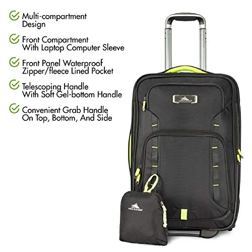 High Sierra AT8 Wheeled Carry-On with Pack-N-Go Backpack, Black/Zest