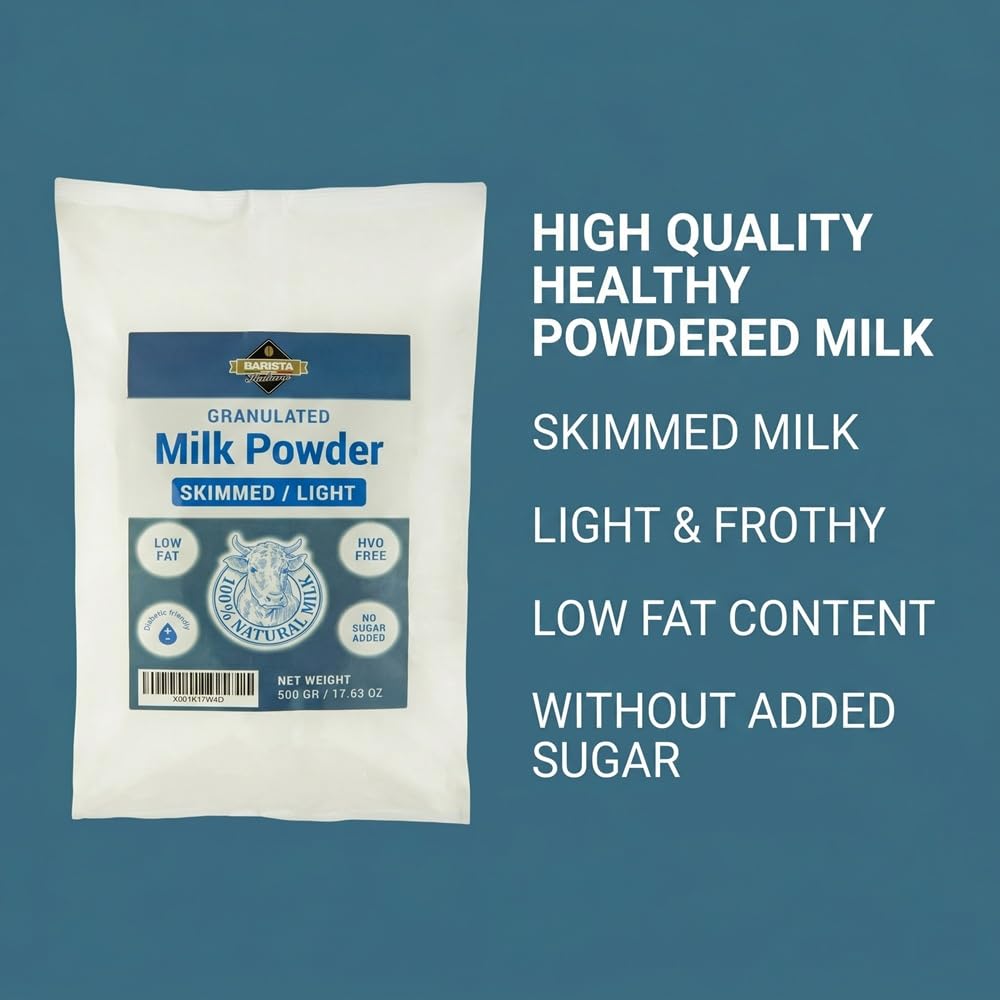Barista Italiano - Lait en Poudre Écrémé 1Kg (500g x 2) Faible Teneur en Gras | Sans Sucre Ajouté