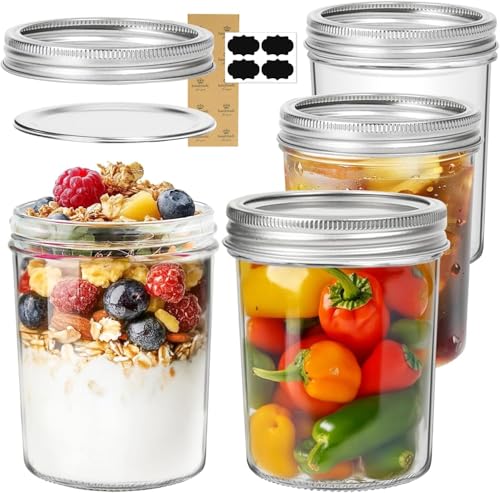 Image of ComSaf Wide Mouth Mason Jars 16 oz with lids - 4 Pack, Pint Mason Jars with Seal Bands, Glass Canning Jars for Honey, Jam, Jelly, Coffee, Salad, Desert, Shower Wedding Favors, DIY Candles Decor