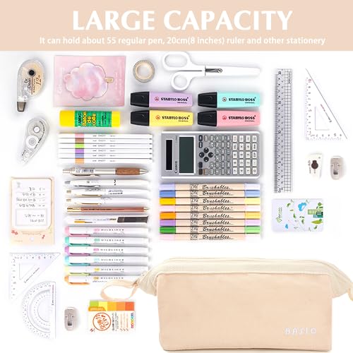 Image of MAMUNU Large Pencil Case Wide Opening - Big Capacity Pencil Pouch for Girls Boys - Portable Stationery Pen Bag for School Office College Teens Students Adults, Beige