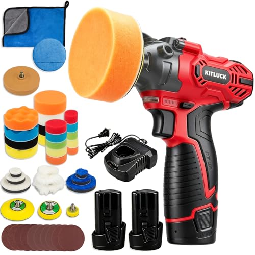 Cordless Buffer Polisher 12V Mini Wax Buffer & Sander with 2 X 2.5Ah Battery & Charger 1/2/3 Backing Plate 40pcs Polishing Pads Variable Speed for Car Detailing/Buffing/Sanding/Waxing