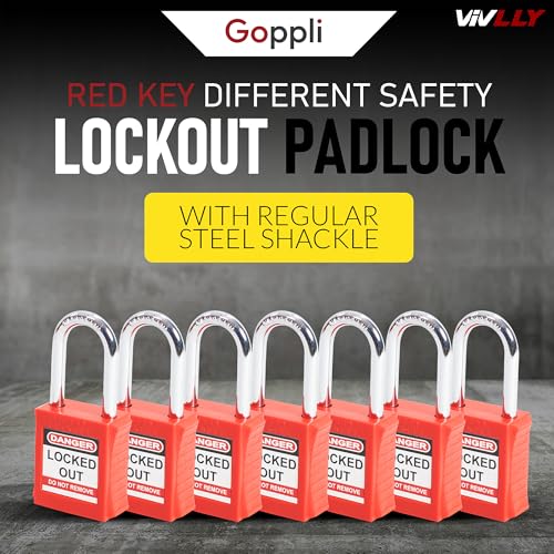 Goppli Cadeado de bloqueio de segurança diferente de chave vermelha com manilha de aço regular e dua