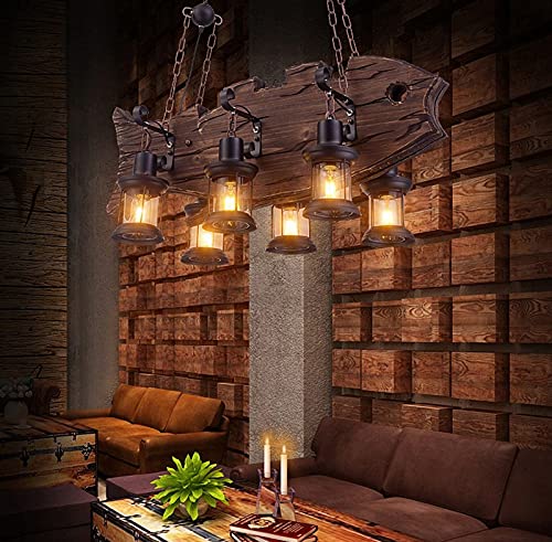 Lustre rustique industriel à 6 lumières avec ligne lumineuse ajustable librement