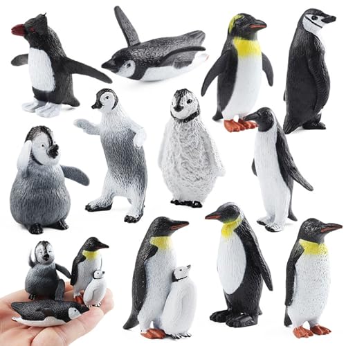 FLORMOON Penguin Toys 11pcs Realistic Small Polar Animals Fingurines Winter Animals for Early Educational Birthday Cupcake Topper Gift for Kids