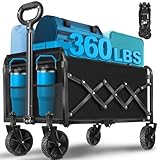 Wagons Carts Foldable,360lbs Collapsible Wagon Foldable Wagon with Wheels, Portable Folding Cart for Camping, Picnic,Beach, Groceries,Outdoor Sports,Shopping (Black)