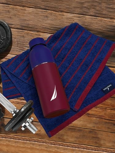 Image of NAUTICA Combo Set Gym Towel + Bottle | 3 PC Set- 1 Single WALL Bottle + 2 PCS Hand Towel | Combo Set for Gym, Yoga, Running & Training |Blue /RED