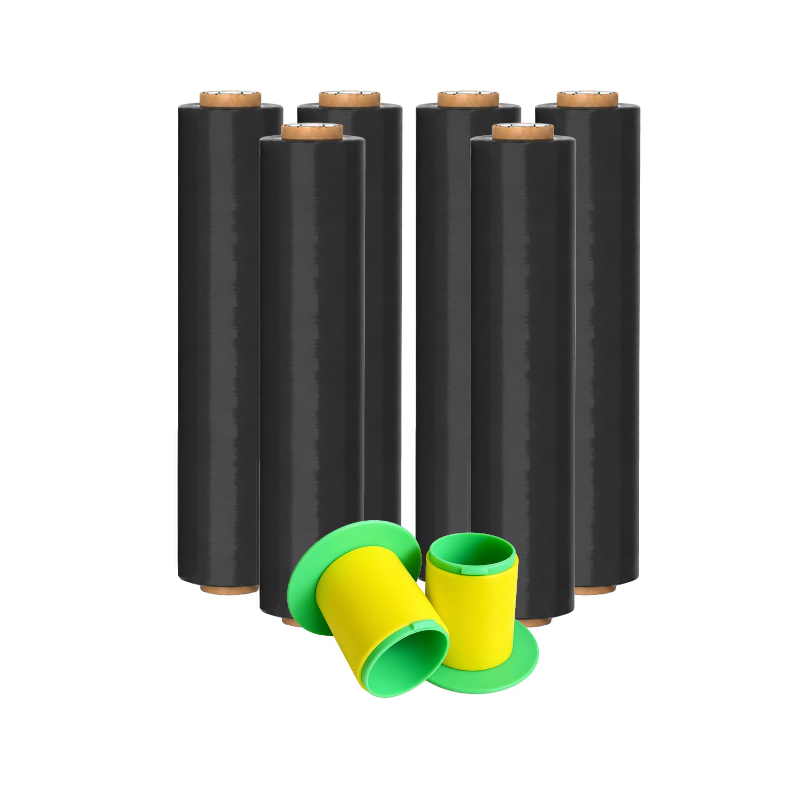 Lot de 6 Films Étirables Noirs 50 cm x 300 m, 20 Microns, 3,16 kg – Film Palette Opaque et Résistant pour Emballage, Protection Colis et Stockage