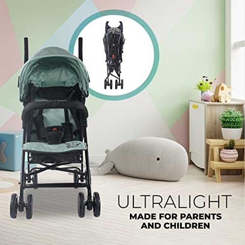 Mobiclinic® kids, Kinderwagen, Buggy, Elefant, Verstellbare rückenlehne, Faltbar, Doppeltes sicherheitssystem, Abnehmbare räder, Verstellbarer 5-punkt-gurt, Leichter, Grün und schwarz