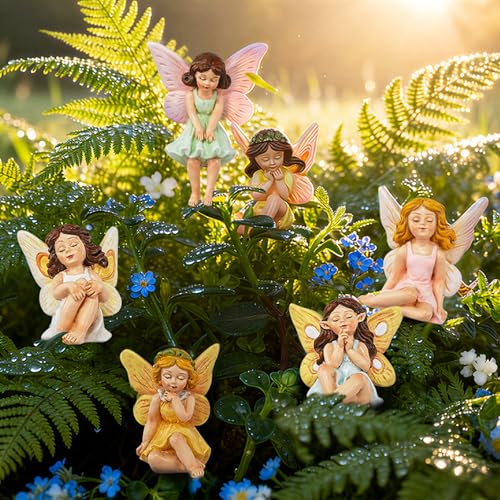 U WONDERFUL Miniature Fairy Figurines - 6Pcs Mini Fairies for Fairy Garden & Tiny Elf Garden Accessories for Home Outdoor Yard Lawn Supplies Flower Pot Decor