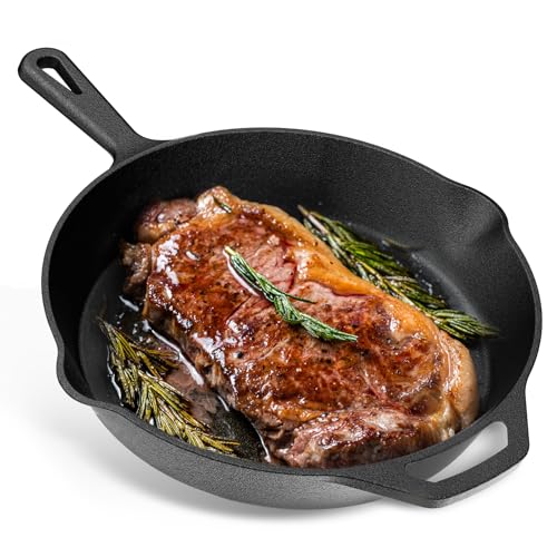 YASHE Sartén Plana de Hierro Fundido de 26 cm, Sartén Resistente para Sellar Bistecs, Asar Carnes, Ideal para Cocina...