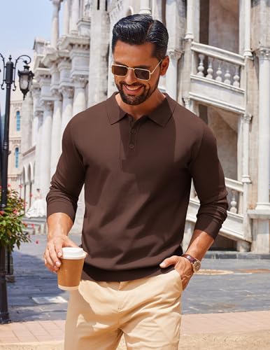 COOFANDY Men Long Sleeve Polo Sweater Knitted Polo Slim Fit Waffle Collared Pullover Sweater2
