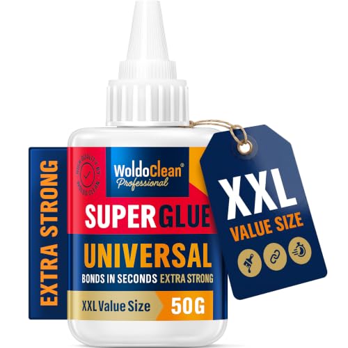 WoldoClean Super Glue All-Purpose Liquid 50g - Fast Drying Clear CA Adhesive for Metal, Plastic, Wood, Ceramic, Glass &amp; DIY Repairs