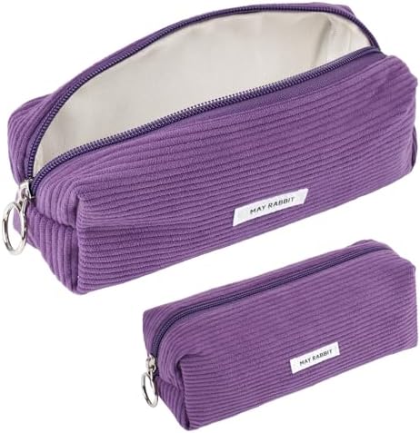 Deepton Mäppchen Cord-Stoff, Federmäppchen Milchig Gelb für Mädchen Teenager, Federtasche Stiftetasche Stiftemappe Pencil Case Schulmäppchen für Schule, Büro - Lila