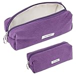 Deepton Pencil Case, Corduroy Cute Pencil Case, Pencilcase, Pen Pouch, Portable Stationery Pencil Bag, Makeup Bag, School Pencil Cases, Stationery Pouch for Girls Women Teenage College Exams - Purple
