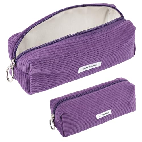 Deepton Mäppchen Cord-Stoff, Federmäppchen Milchig Gelb für Mädchen Teenager, Federtasche Stiftetasche Stiftemappe Pencil Case Schulmäppchen für Schule, Büro - Lila