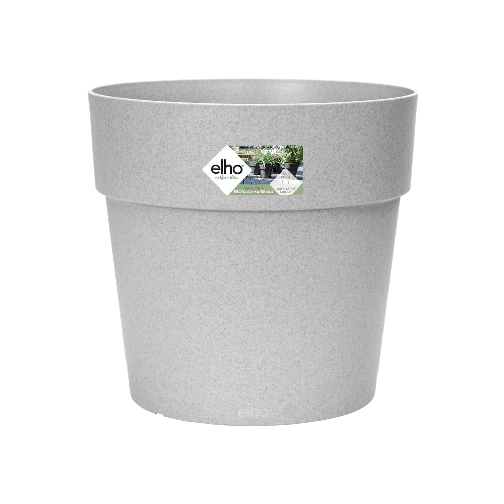 Elho Living Concrete Vibia Straight Round 40 - Flower Pot For Outdoor - 100% Recycled Plastic - Ø 39.0 X H 36.8 Cm - Grey