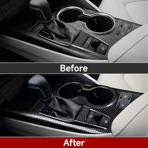 Image of Car Trim Gear Shift Cover Cup Holder Decal Carbon Fiber ABS Sticker Compatible with Toyota Camry XV70 XLE XSE 2018-2024 Accessories (with Seat Heater Button)