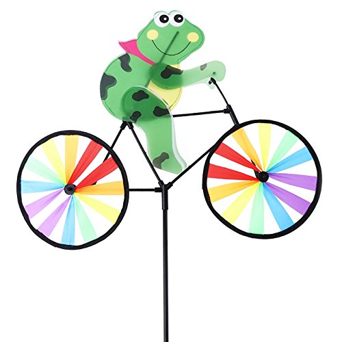 JAGETRADE Garden Tools Cute 3D Animal on Bike Windmill Whirligig Garden Lawn Yard Decor Wind Spinner Bullfrog