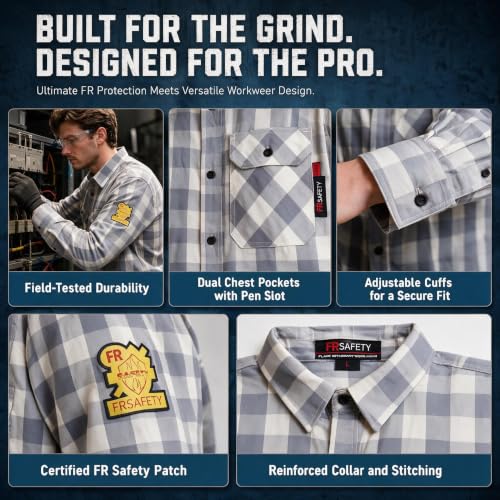 Image of SRsafety Hi Vis FR Shirts for Men,7.0oz Long Sleeve FR Work Shirts,100% Cotton High Visibility Fire Shirt