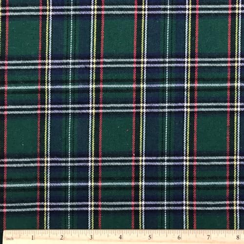 Hunter Green and Navy Blue Tartan Plaid Fabric 150GSM Flannel Cotton Blend 57 Wide x 1 Yard Cut
