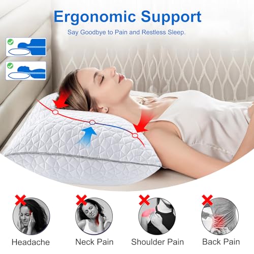 Image of Cooling Shredded Memory Foam Pillows Queen Size Set of 2, 20 inch x 30 inch, White